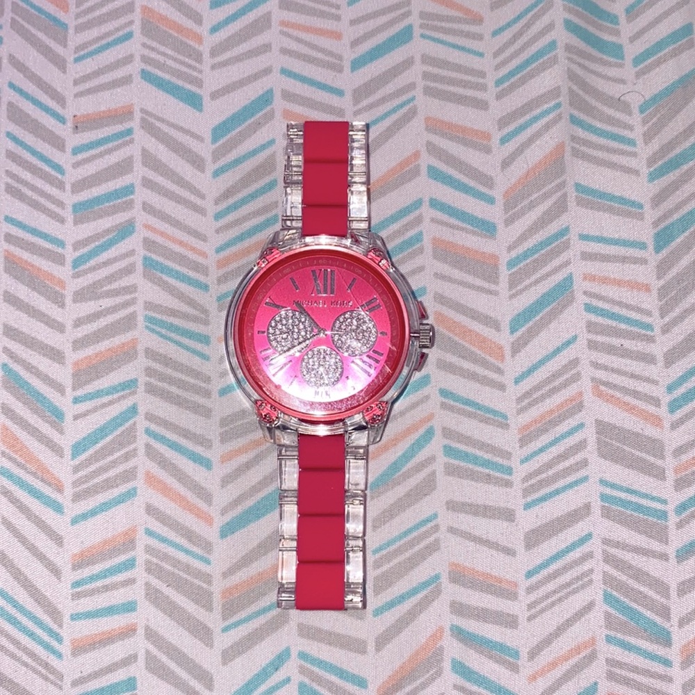 pink and clear michael kors watch